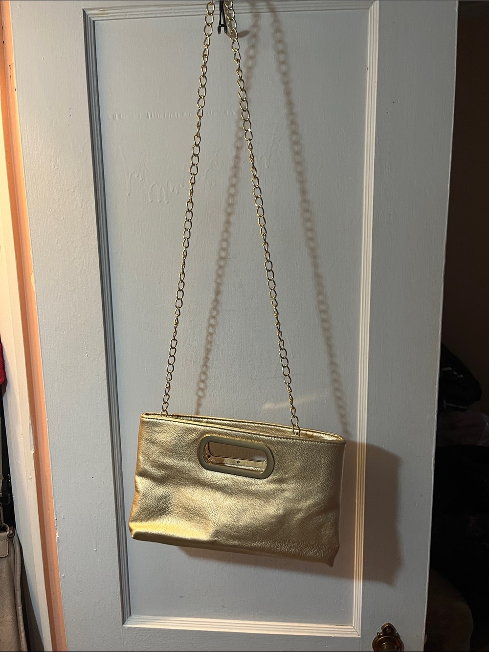 Gold Leather Chain-Strap Shoulder Bag
